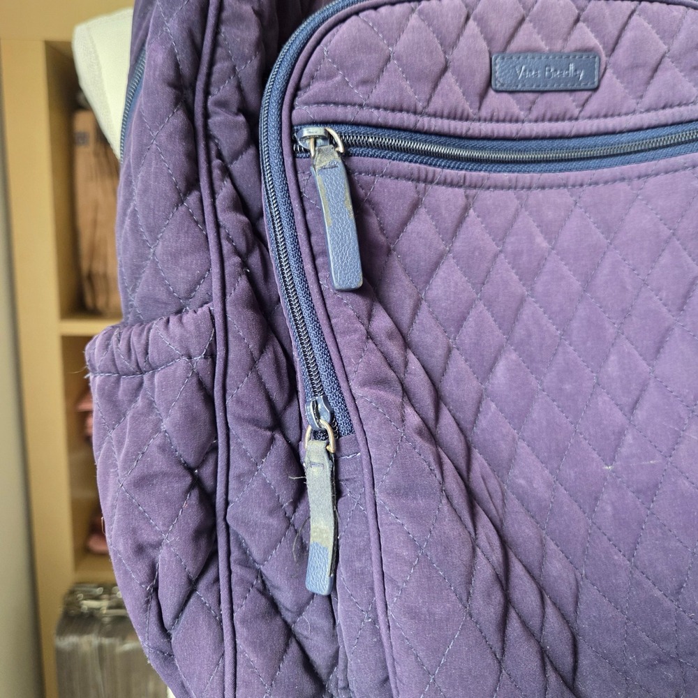 Vera Bradley Purple Quilted Backpack Polka Dot Lining School Travel Bag - Picture 3 of 6